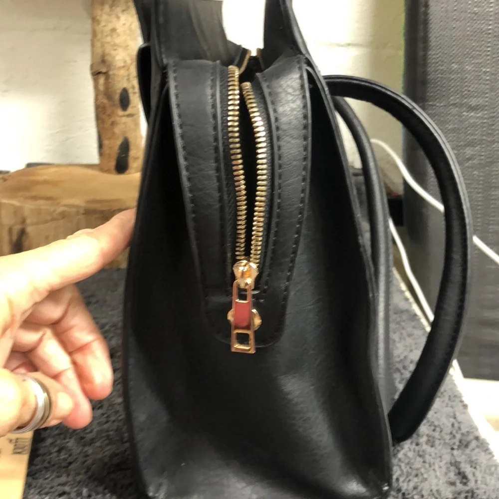 Black leather Satchel with matching wristlet‎ new without tags